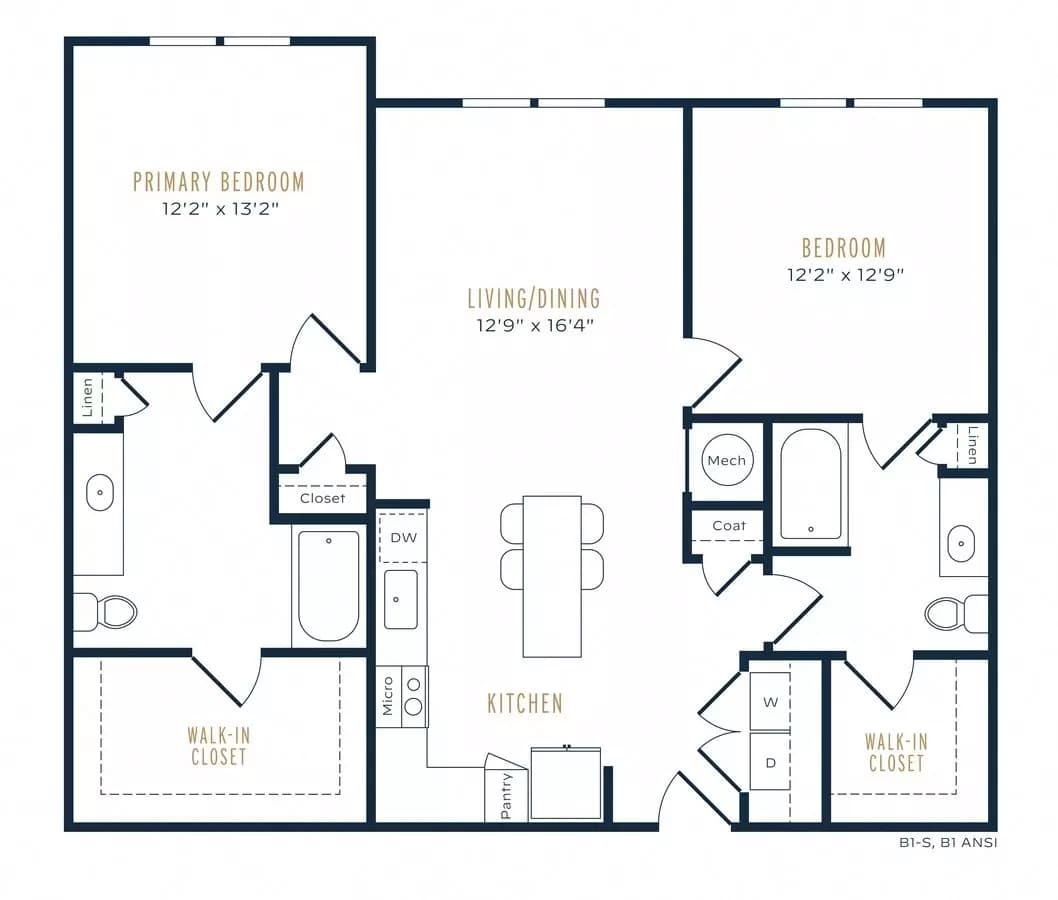 2 Beds • 2 Bath 0528 floor plan