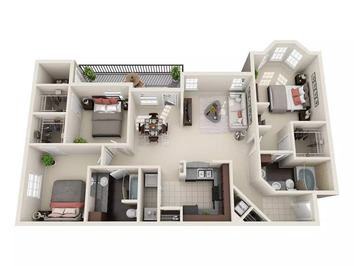 3 Beds • 2 Bath 0734 floor plan