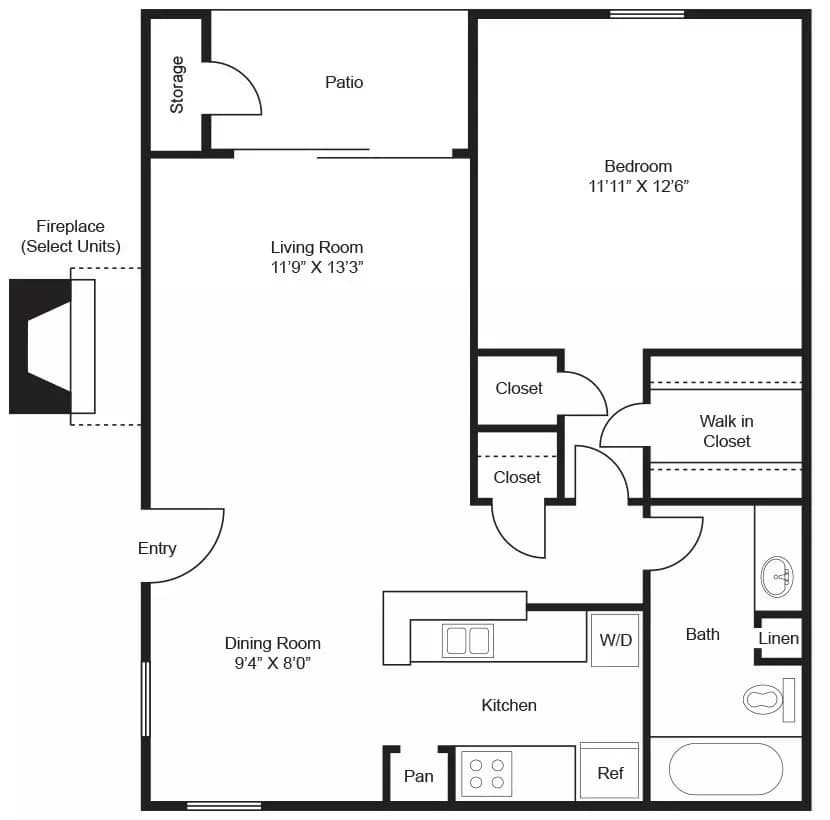 1 Bed • 1 Bath 0403 floor plan