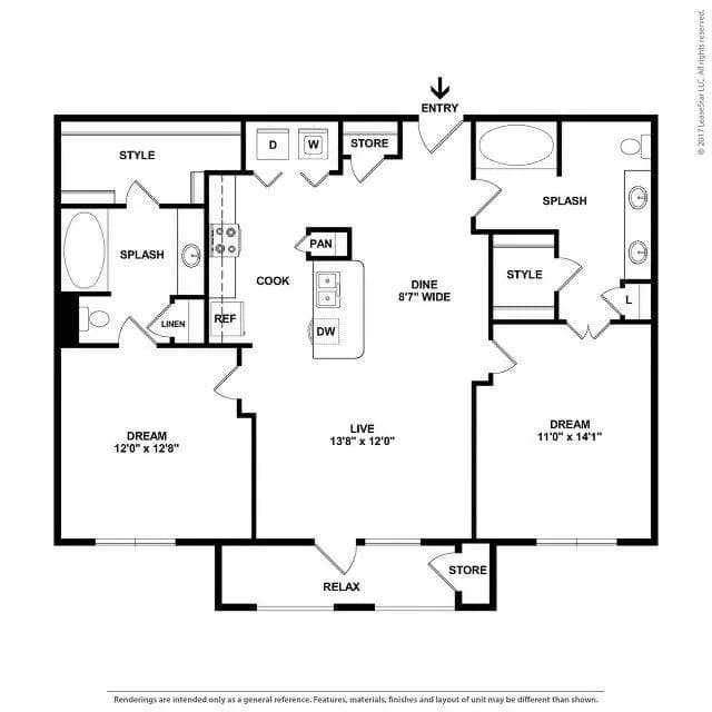 2 Beds • 2 Bath 2323 floor plan