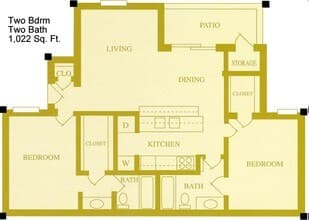 2 Beds, 2 Baths Model floor plan