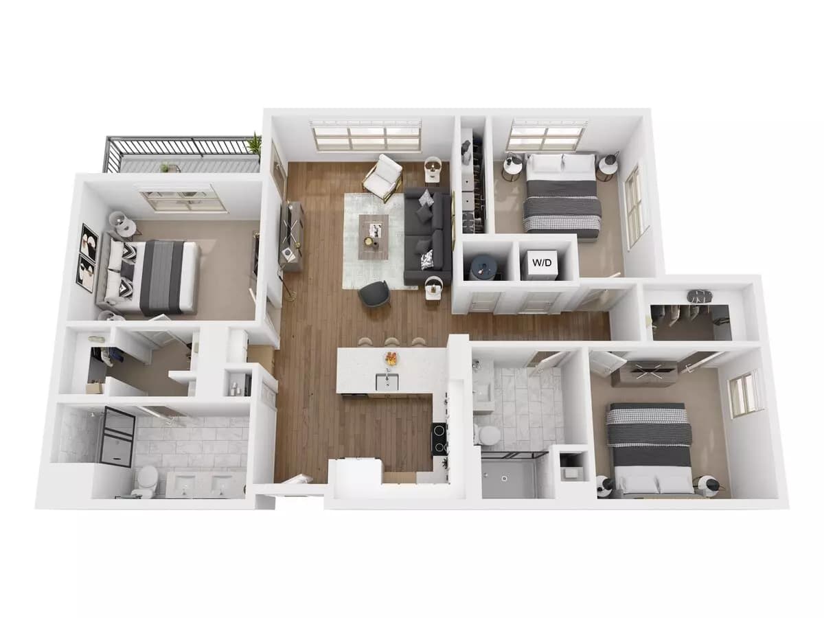 3 Beds • 2 Bath 1100 floor plan