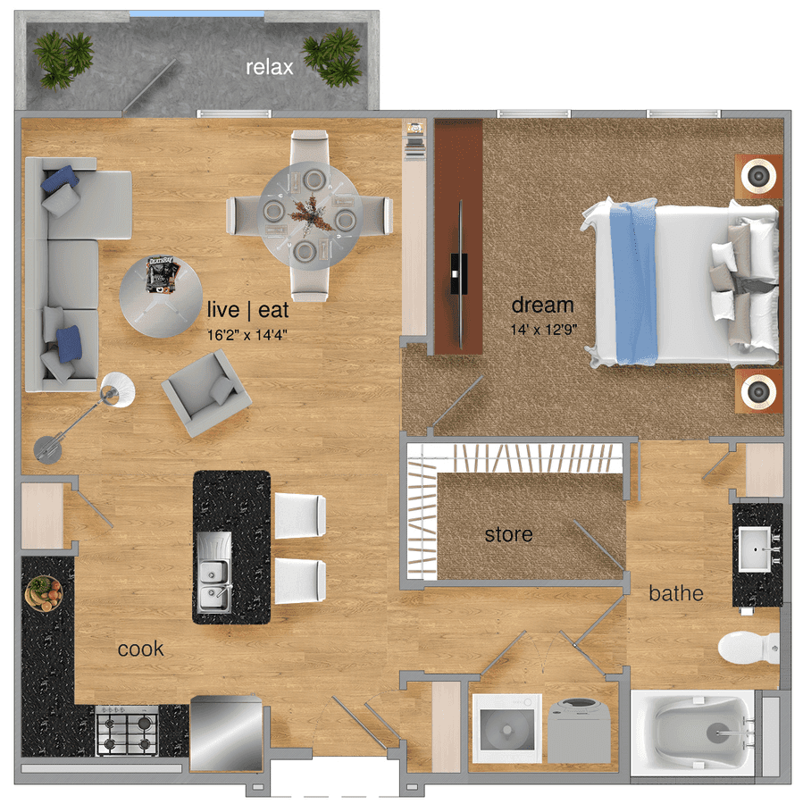 1BR/1BA 3208 floor plan
