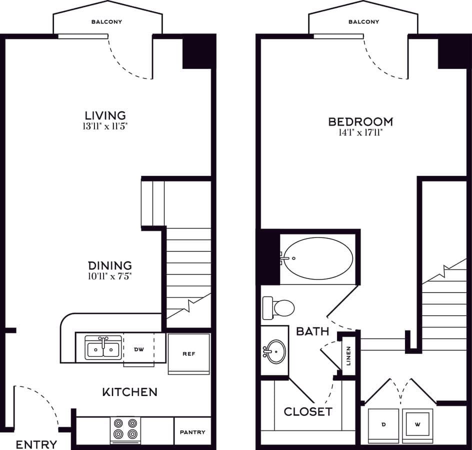 1 Bed • 1 Bath 1508 floor plan