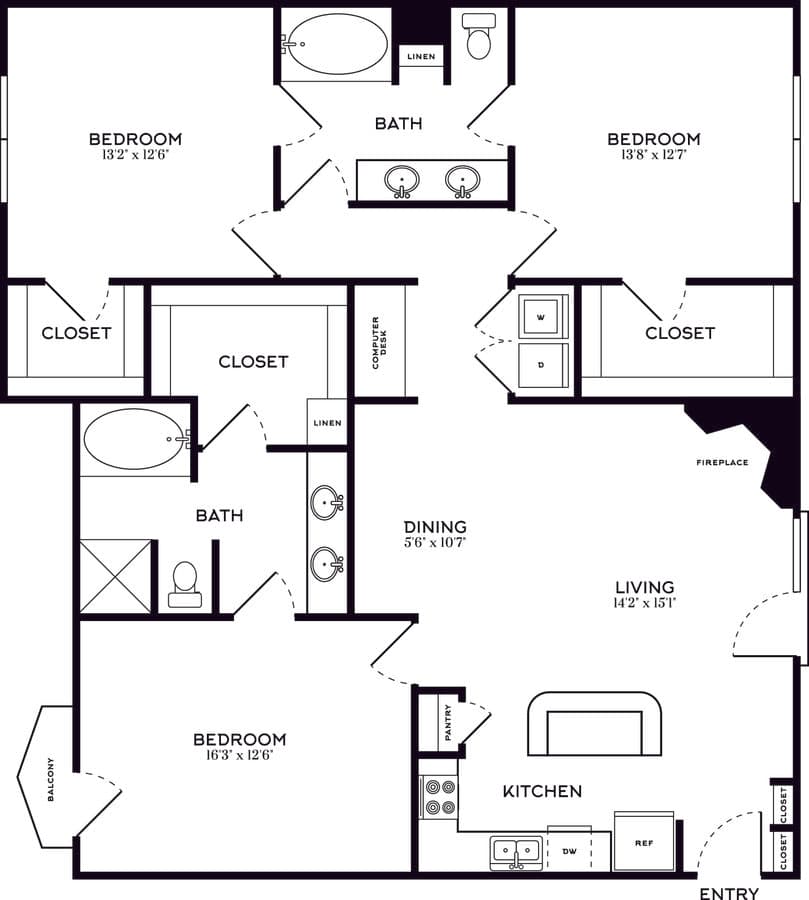 3 Beds • 2 Bath 2208 floor plan