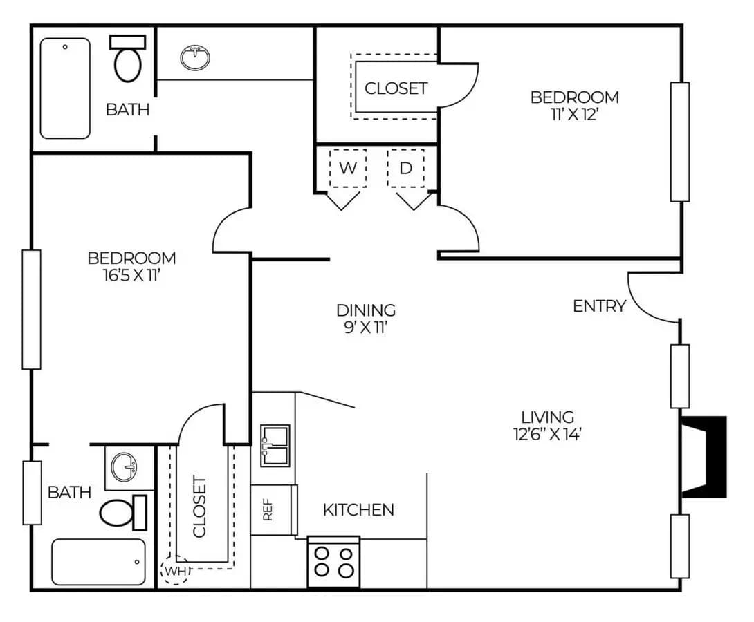 2 Beds • 2 Bath 286 floor plan