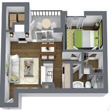1 Bed • 1 Bath 0407 floor plan