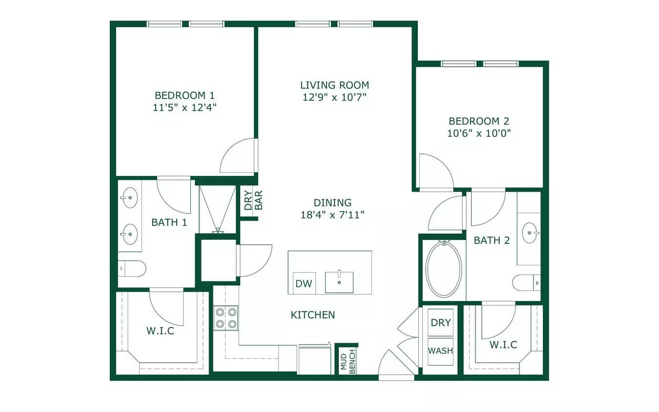 2 Beds • 2 Bath 313 floor plan
