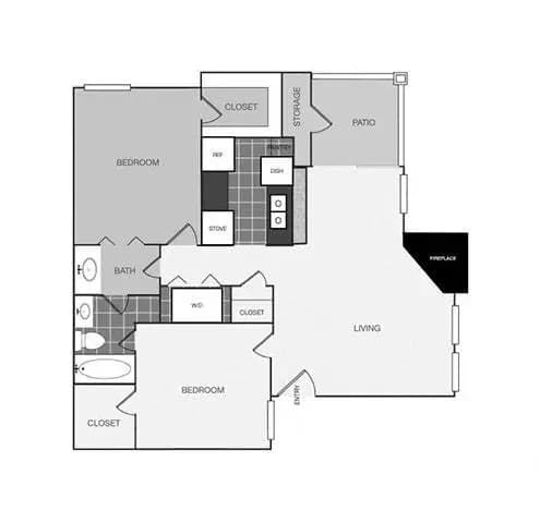 2 Beds • 1 Bath 1202 floor plan