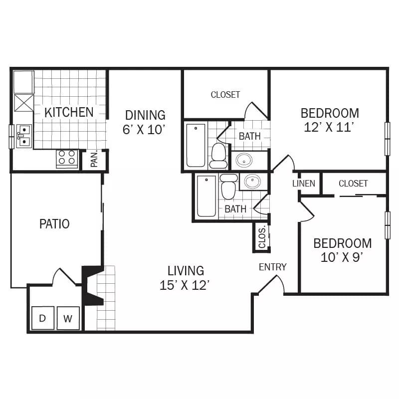 2 Beds • 2 Bath 1609 floor plan