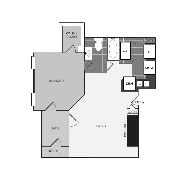 1 Bed • 1 Bath 2518 floor plan