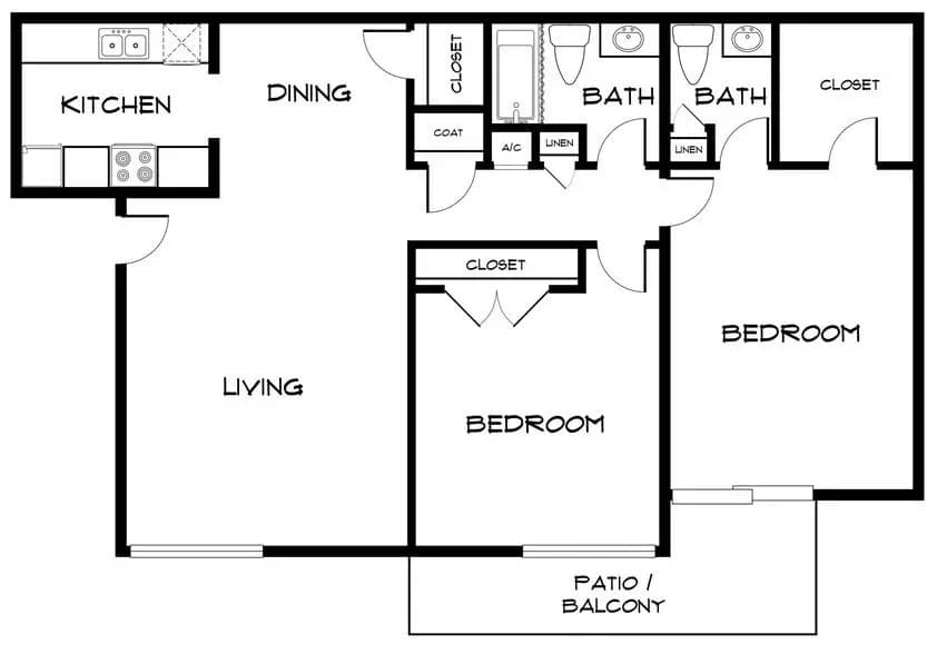 2 Beds • 1 Bath 1040 floor plan