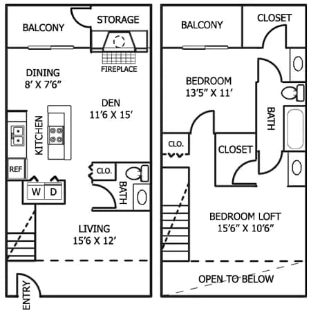 2 Beds • 1 Bath 2046 floor plan