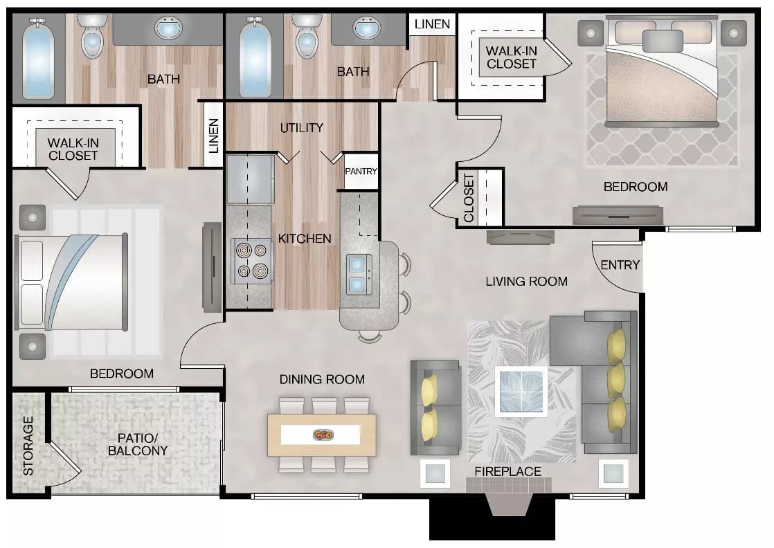 2 Beds • 2 Bath 0424 floor plan