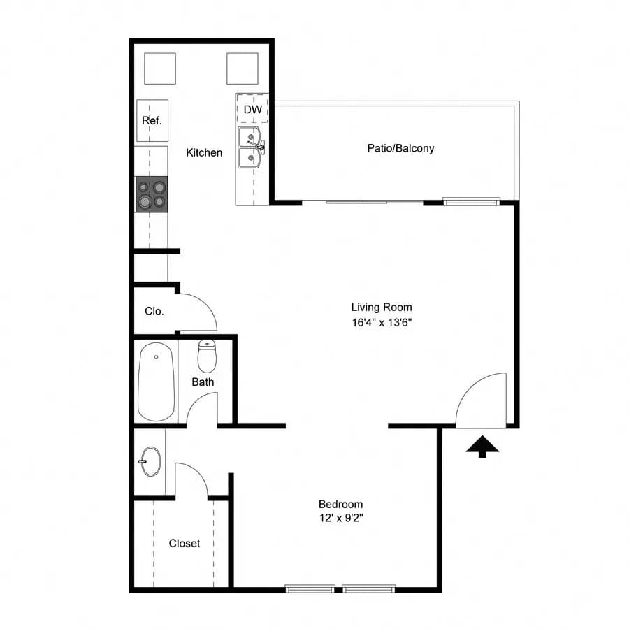 Studio • 1 Bath 337A floor plan