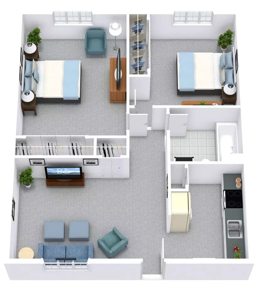 2 Beds • 1 Bath 1410B floor plan