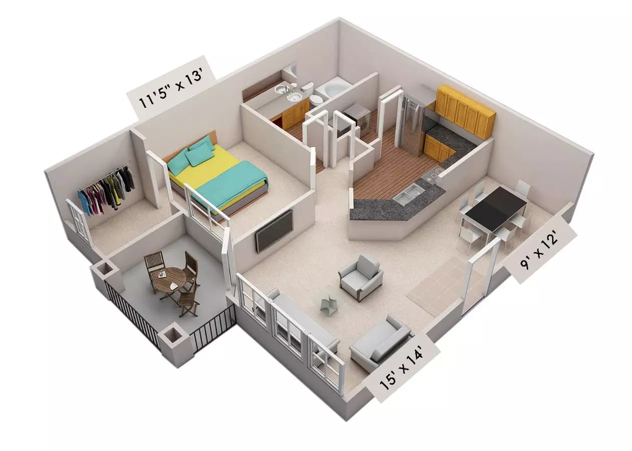 1 Bed • 1 Bath 3099 floor plan