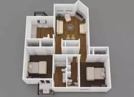 2 Beds • 1 Bath B1F floor plan