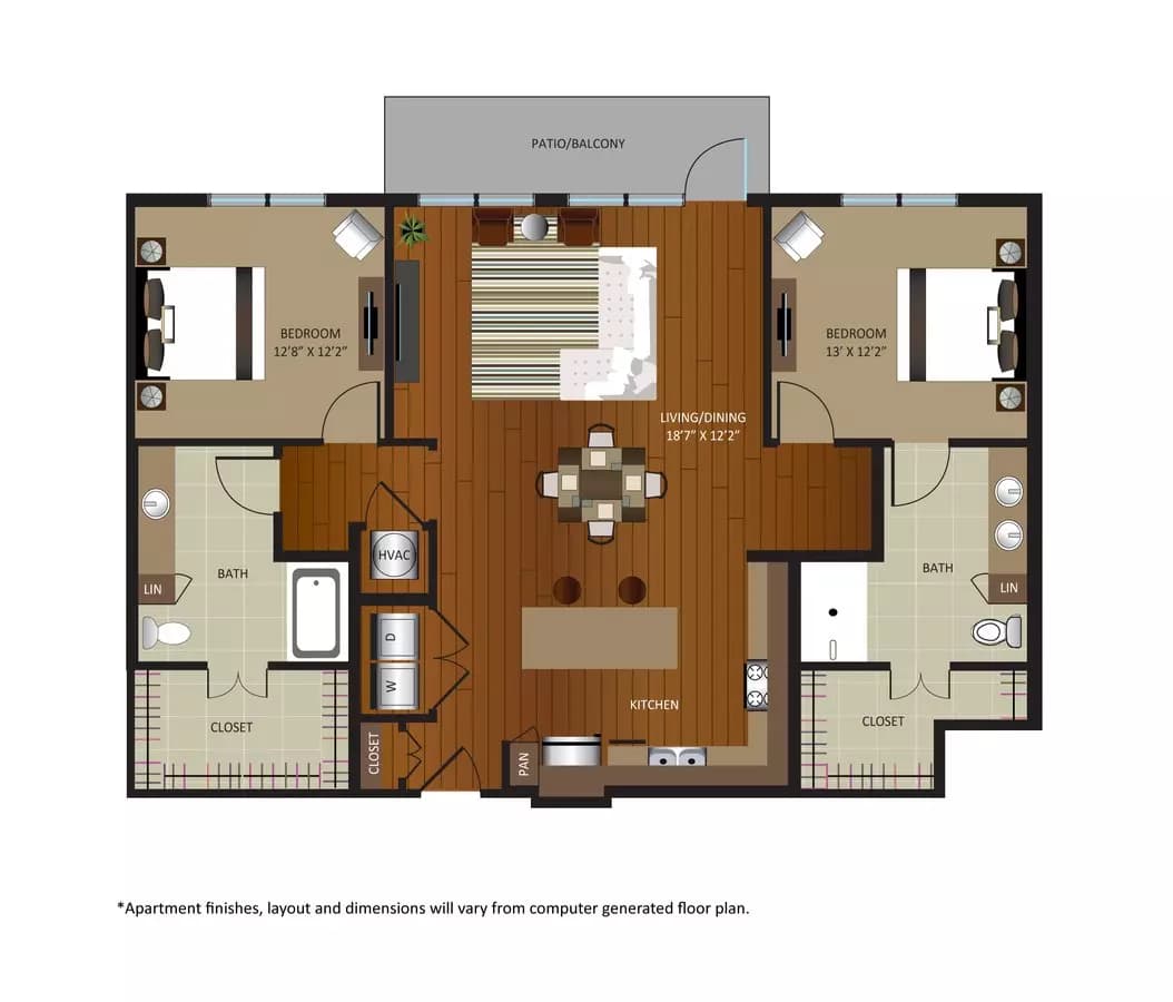 2 Beds • 2 Bath 1208 floor plan