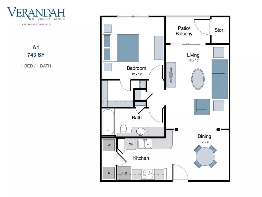 1 Bed • 1 Bath 2096 floor plan