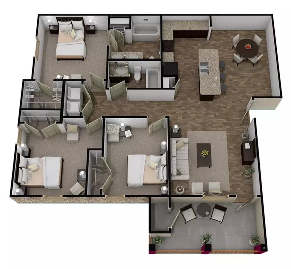 3 Beds • 2 Bath floor plan