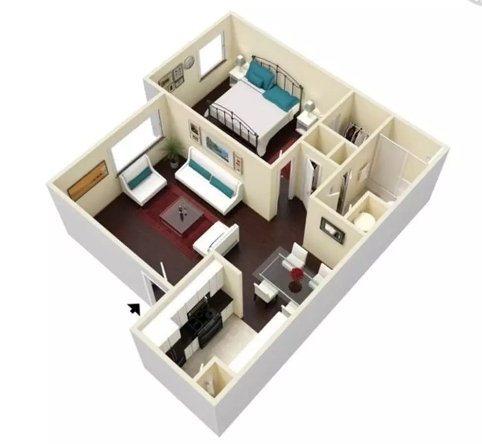 1BR/1BA floor plan