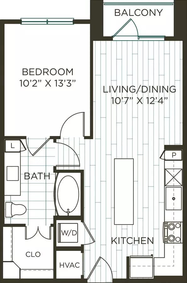 1 Bed • 1 Bath 2035 floor plan