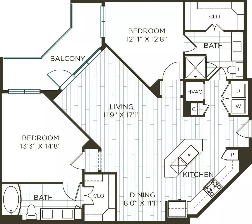 2 Beds • 2 Bath 4041 floor plan
