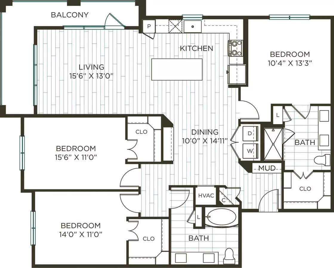 3 Beds • 2 Bath 1029 floor plan