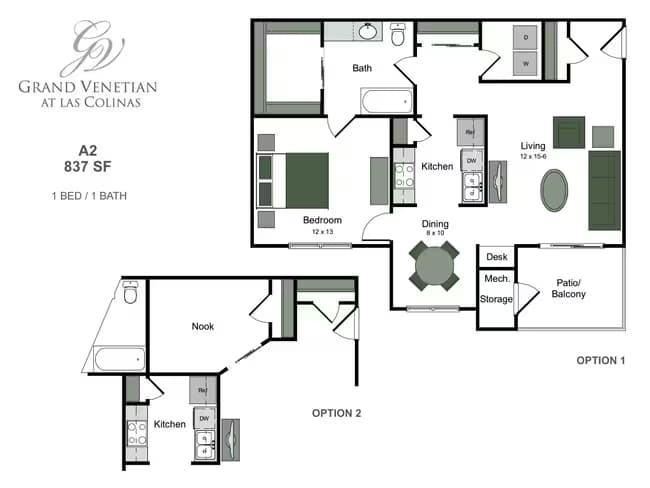 1 Bed • 1 Bath 2923 floor plan