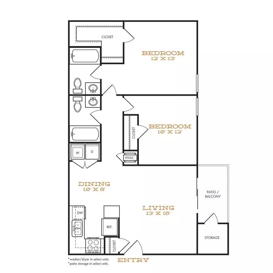 2 Beds • 2 Bath 05613 floor plan