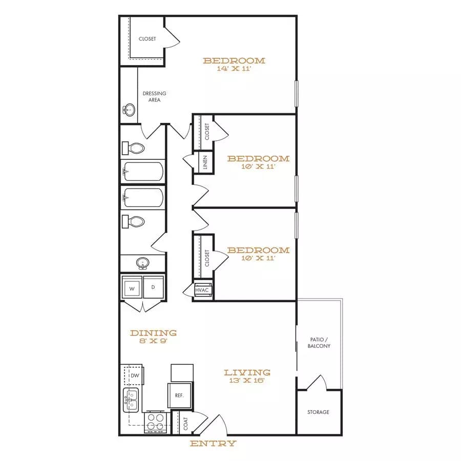 3 Beds • 2 Bath 01024 floor plan