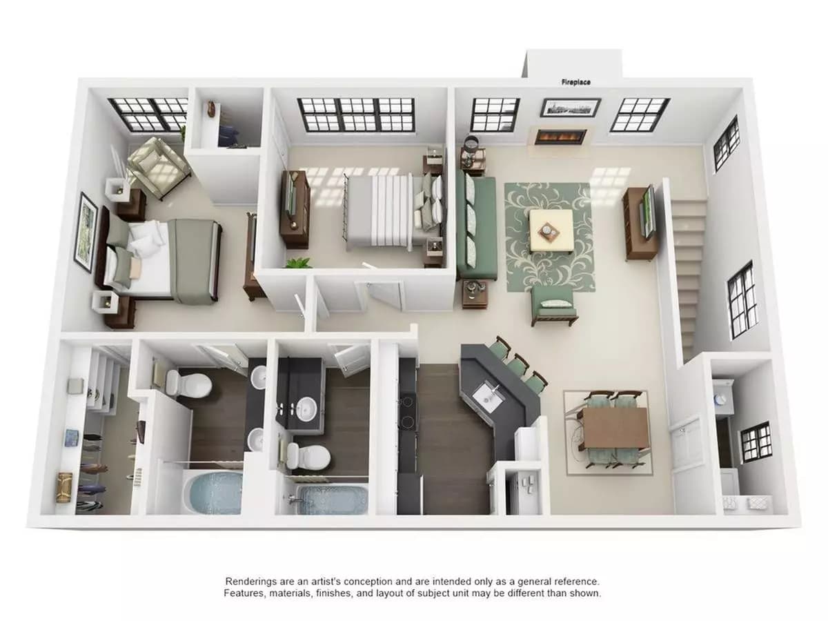 2 Beds • 2 Bath 1201 floor plan