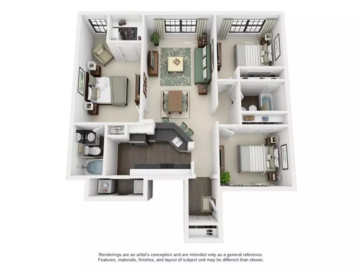 3 Beds • 2 Bath 1208 floor plan