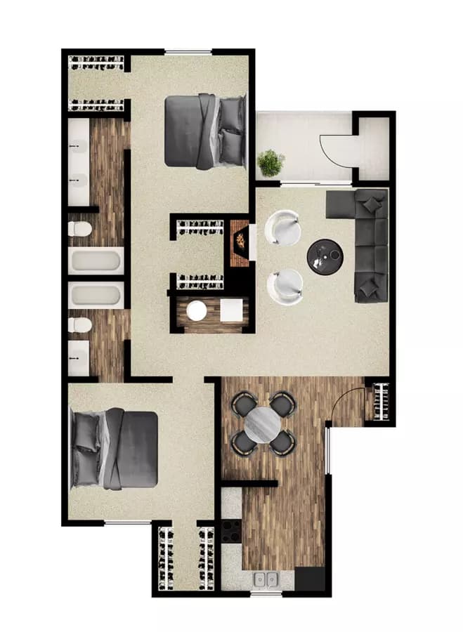 2 Beds • 2 Bath 2402 floor plan