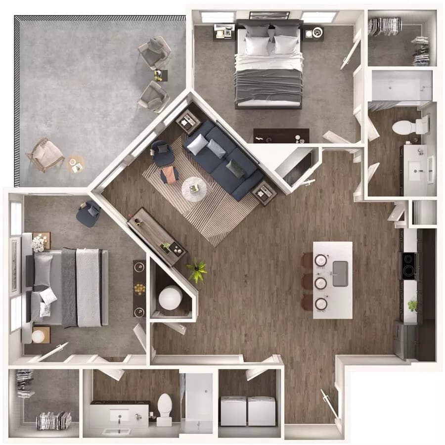 2 Beds • 2 Bath 06102 floor plan