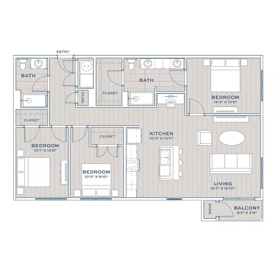 3 Beds • 2 Bath 7302 floor plan