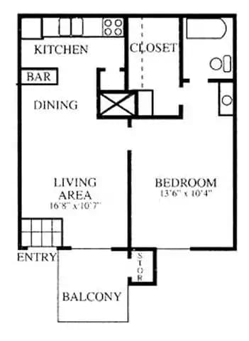 1 Bedroom 1/1A 120 floor plan