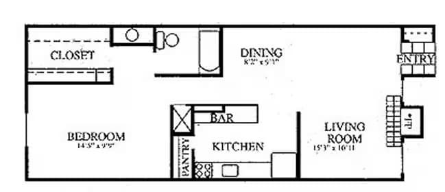 1 Bedroom 1/1B 114 floor plan