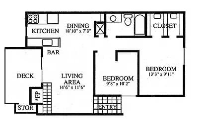 2 Bedroom 2/1F 259 floor plan
