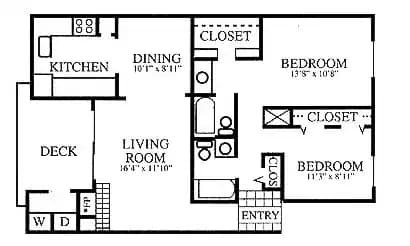 2 Bedroom 2/2H 254 floor plan
