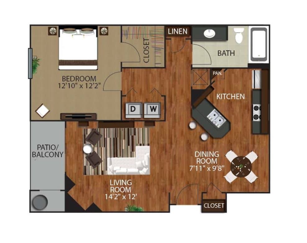1 Bed • 1 Bath 0338 floor plan