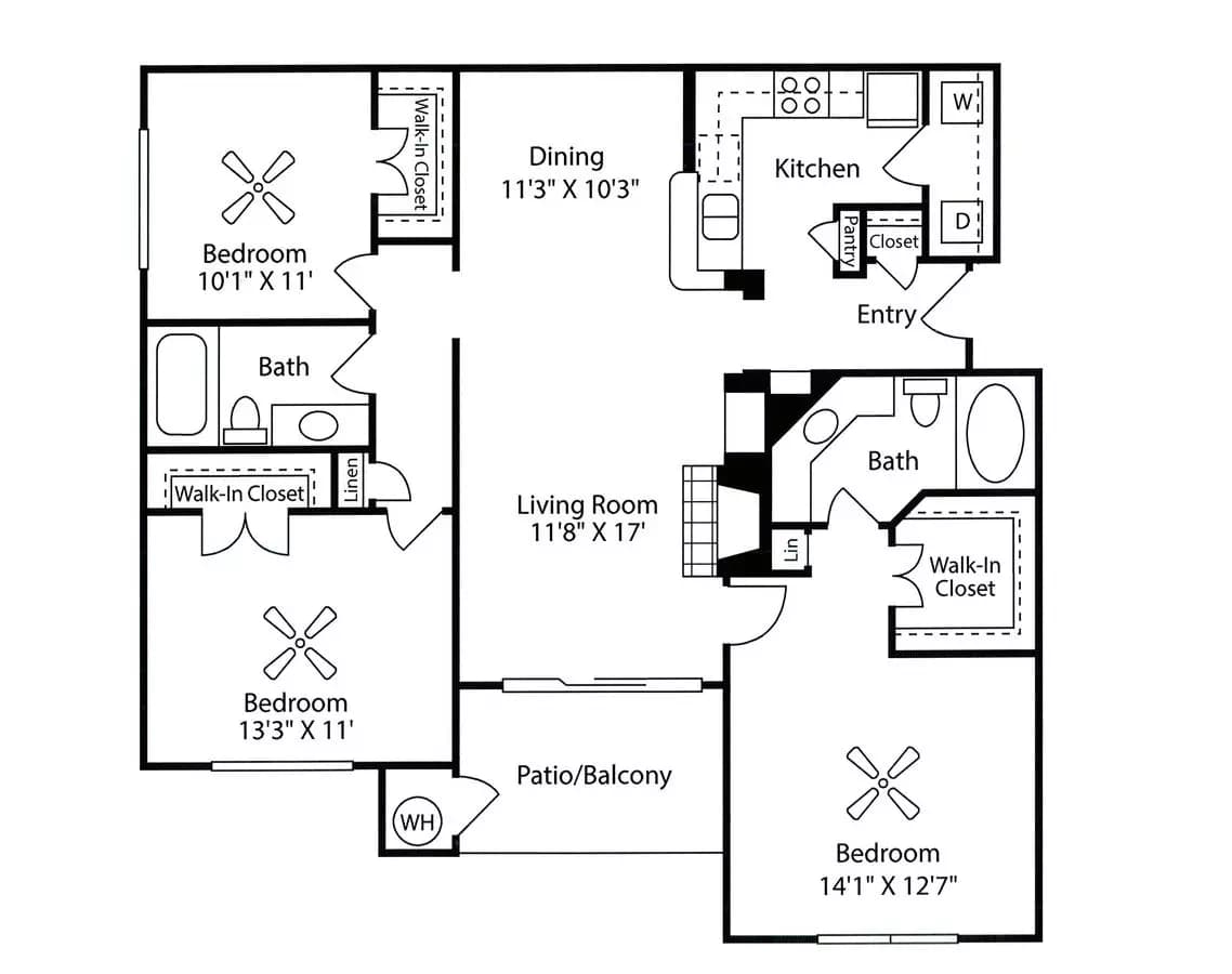 3 Beds • 2 Bath 221 floor plan