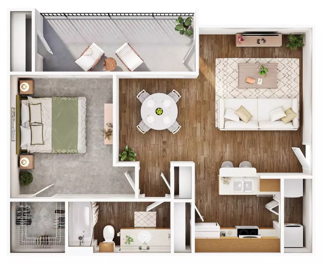1 Bed • 1 Bath 1225 floor plan