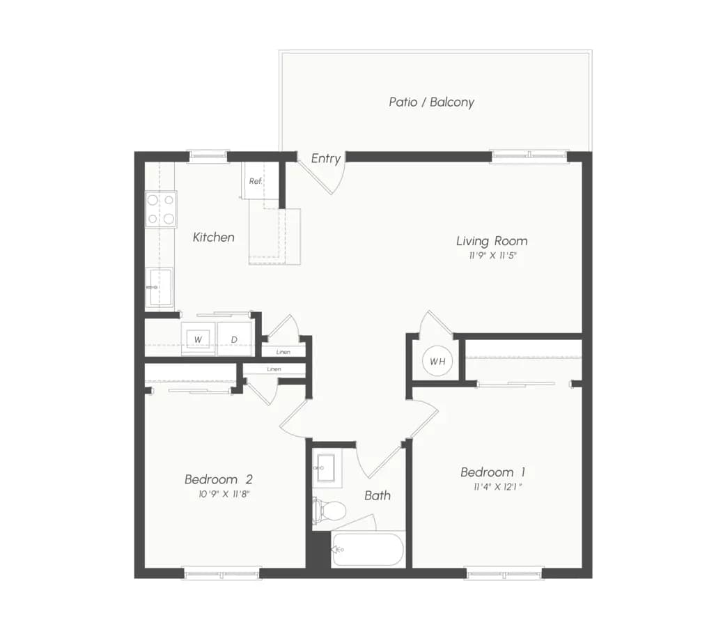 2 Beds • 1 Bath 1213 floor plan