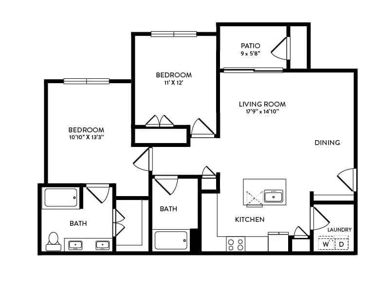 2 Beds • 2 Bath 10202 floor plan