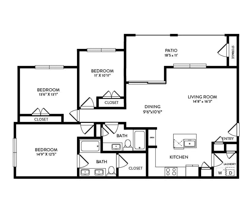 3 Beds • 2 Bath 4302 floor plan