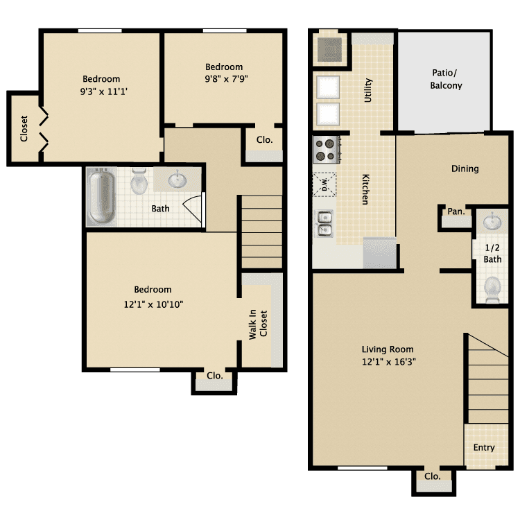 3 Beds • 1 Bath Magnolia floor plan