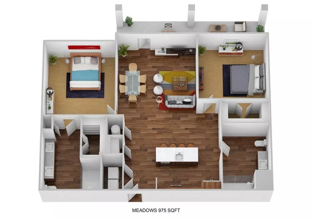2 Beds • 2 Bath 0129 floor plan