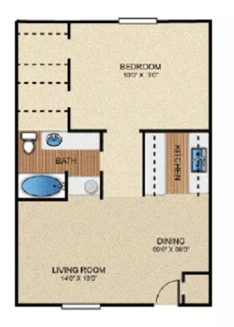 1 Bed • 1 Bath 10-149 floor plan
